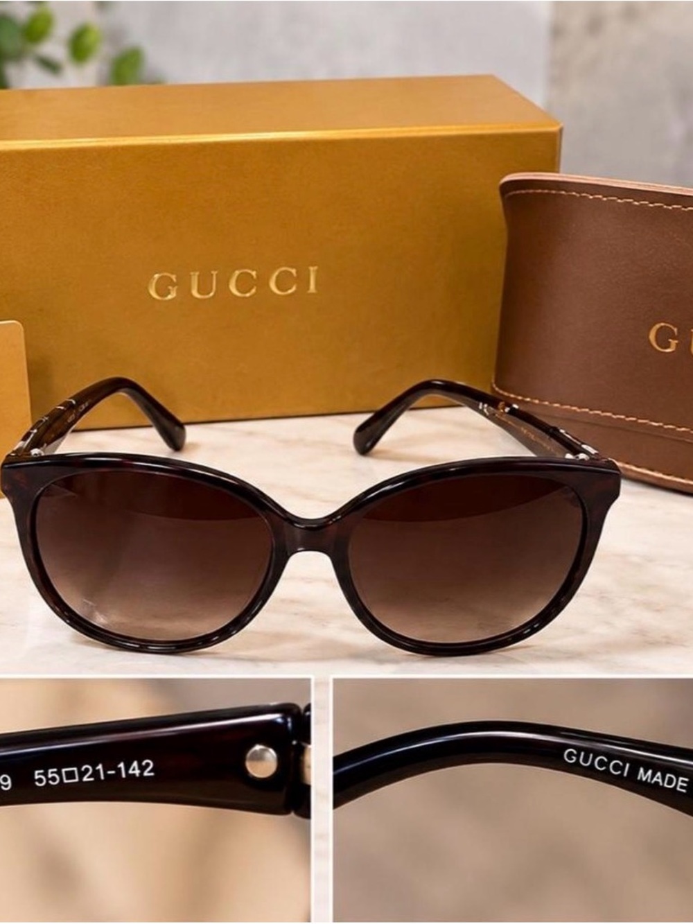 Gucci Brown Gradient Oval Women's Sunglasses